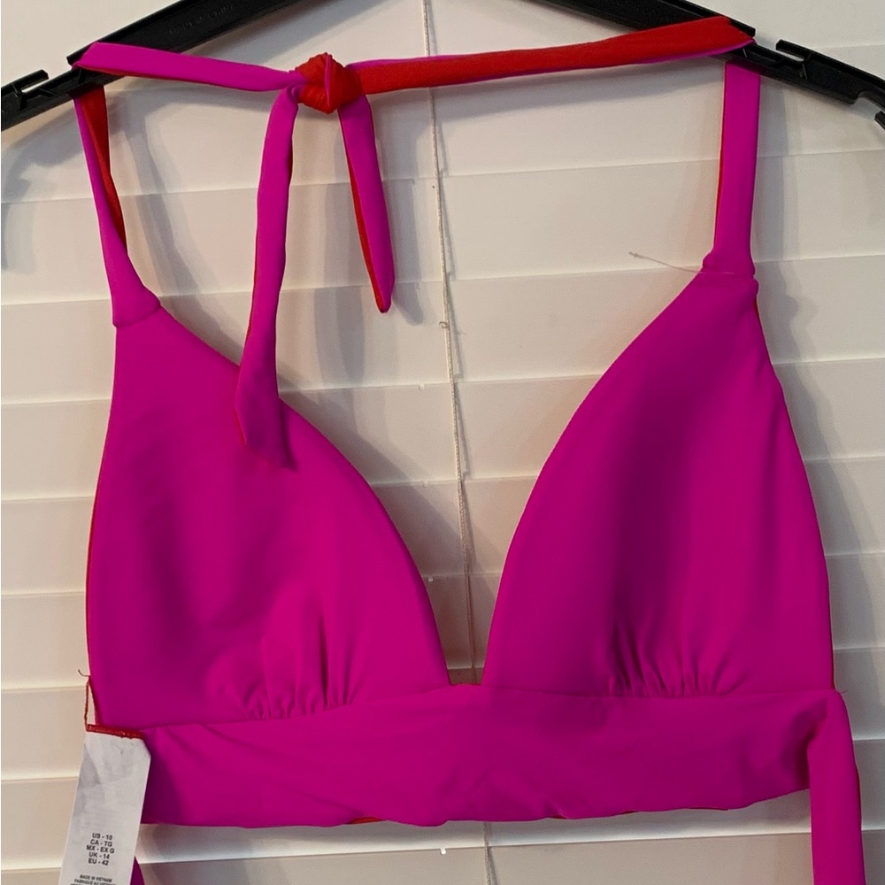 NWOT La Blanca Reversible Padded Halter Bikini Top Pink/Red Size 10